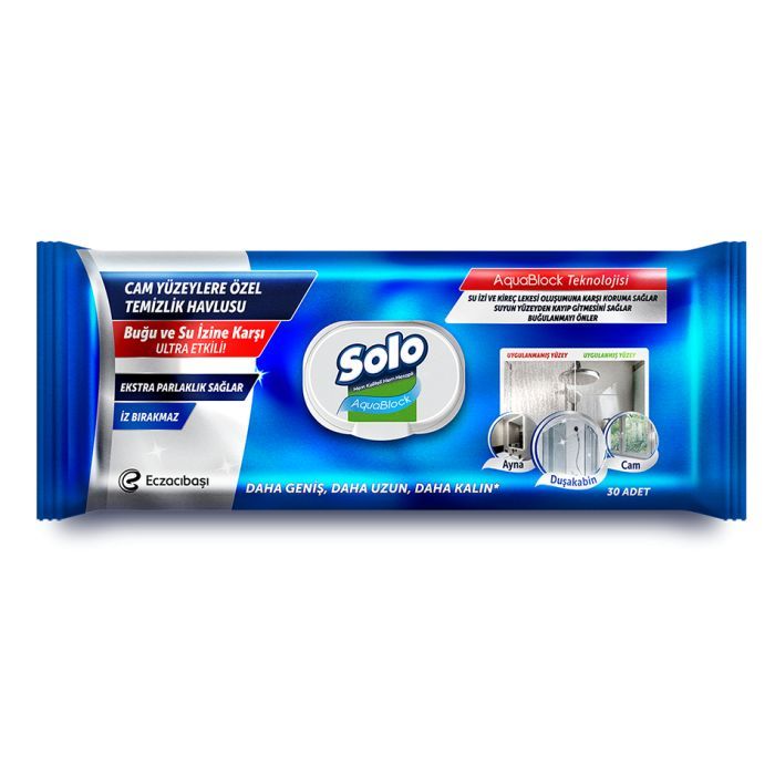 Салфетки для уборки Solo AquaBlock Влажные Для стекла и зеркал 30 шт. (8690530074590)