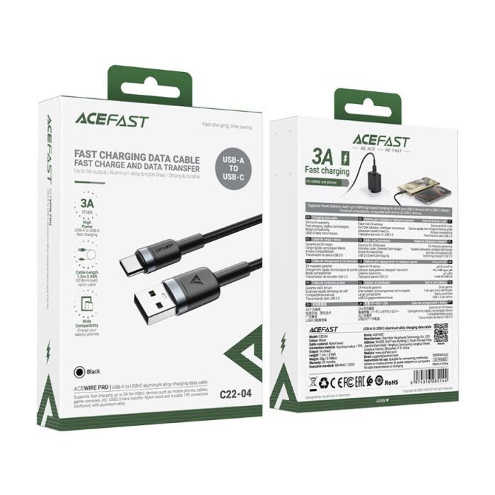 Дата кабель USB 2.0 AM to USB-C 1.2m 60W black Acefast (6974316285144) изображение 4