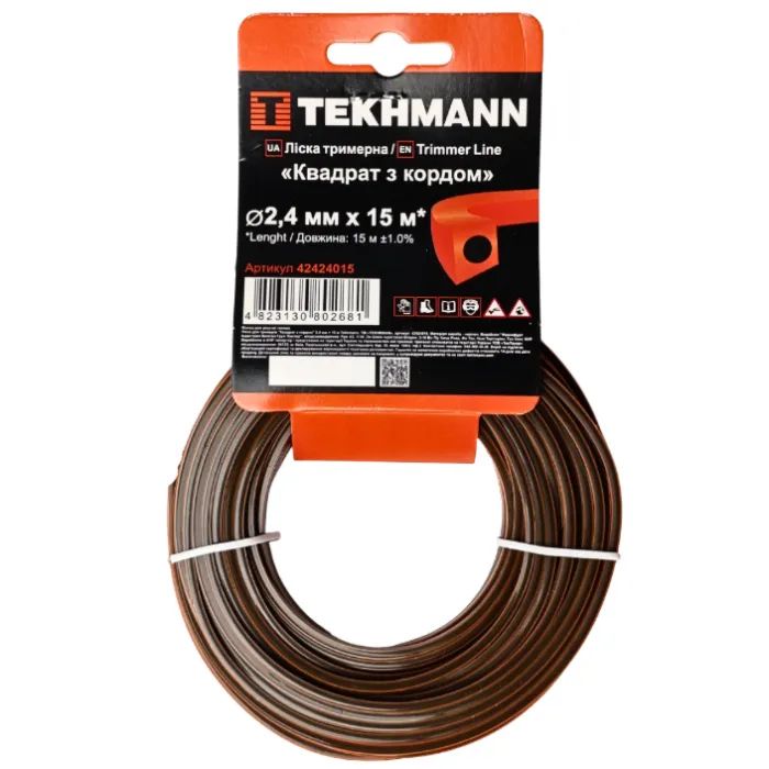 Жилка косильная Tekhmann "Квадрат с кордом" 2,4 мм × 15 м (42424015)
