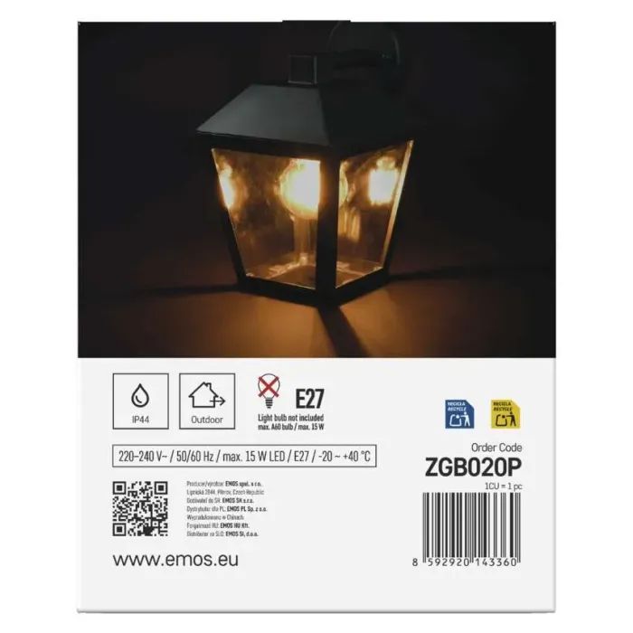 Светильник EMOS E27 15 Вт IP44 (ZGB020P) изображение 8