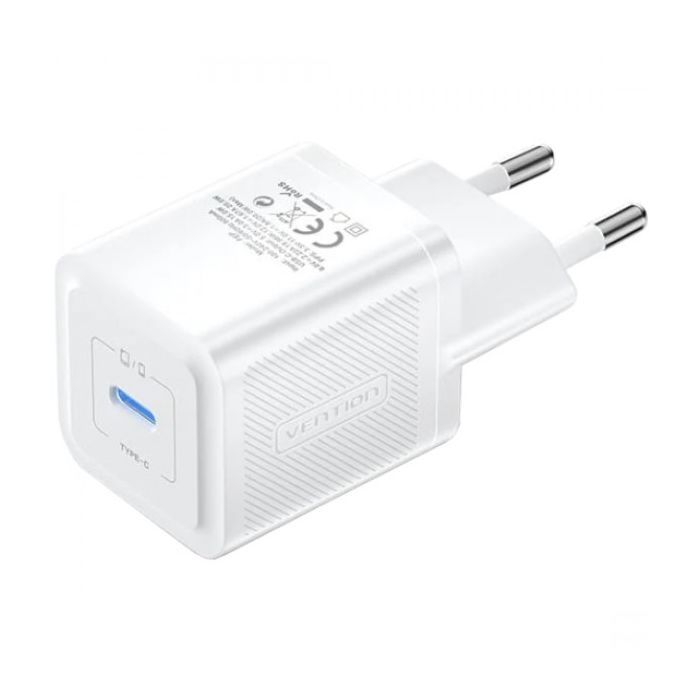 Зарядний пристрій Vention 1xUSB-C PD20W GaN + cable USB-C to USB-C white (TZ-FEPW0-EU-01)