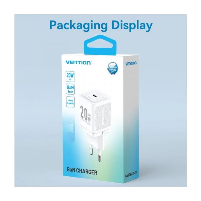 Зарядний пристрій Vention 1xUSB-C PD20W GaN + cable USB-C to USB-C white (TZ-FEPW0-EU-01) зображення 3