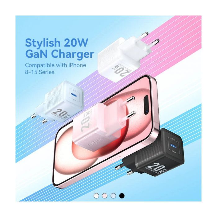 Зарядний пристрій Vention 1xUSB-C PD20W GaN + cable USB-C to USB-C white (TZ-FEPW0-EU-01) зображення 4