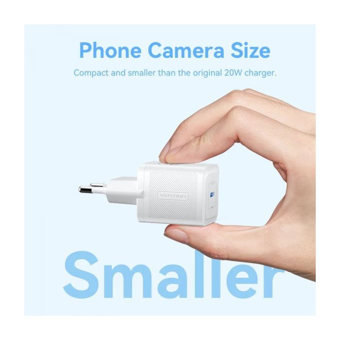 Зарядний пристрій Vention 1xUSB-C PD20W GaN + cable USB-C to USB-C white (TZ-FEPW0-EU-01) зображення 7