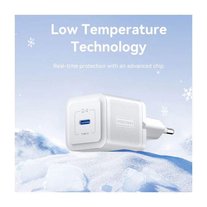 Зарядний пристрій Vention 1xUSB-C PD20W GaN + cable USB-C to USB-C white (TZ-FEPW0-EU-01) зображення 9