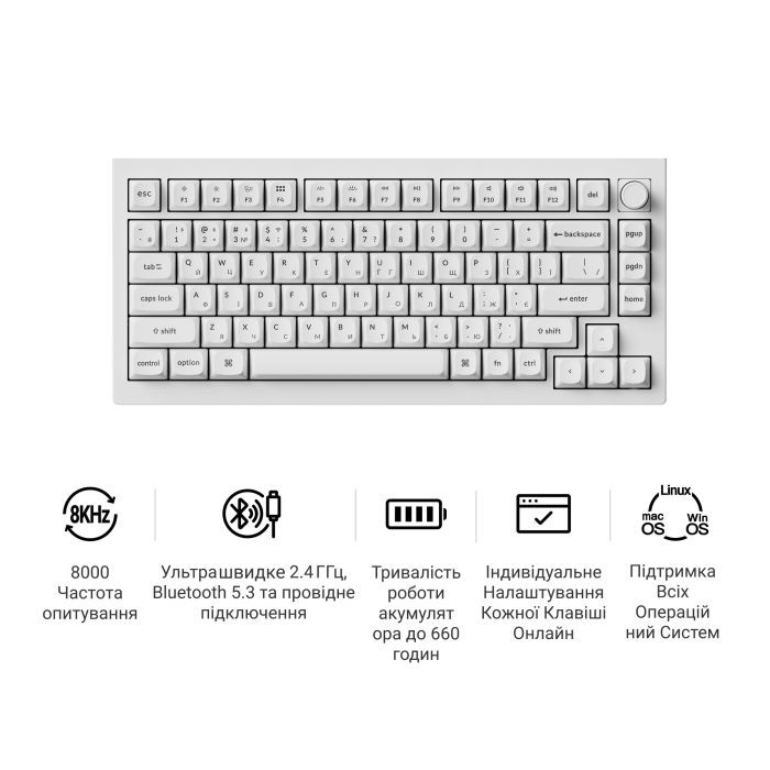 Клавіатура Keychron V1 Ultra Keychron Red Switch RGB UA Black (V1U-D1-UA) зображення 8