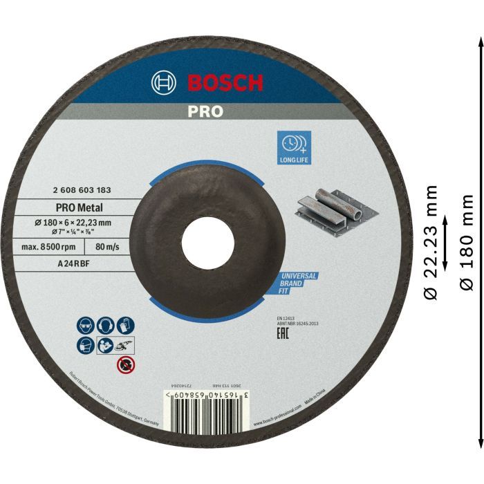 Круг зачистний Bosch Professional для металу 180x6x22.23мм (2.608.603.183) зображення 3