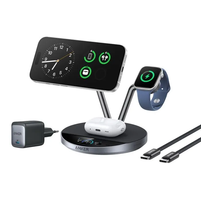 Зарядное устройство Anker Wireless 3-in-1 MagGo 25W AirCool Dock Stand black (B25X7G11) изображение 2