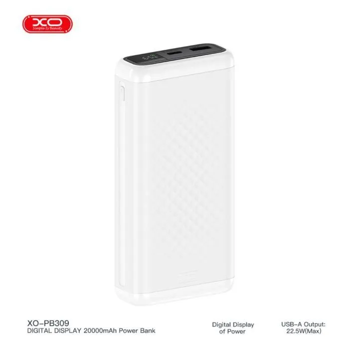 Батарея универсальная XO 20000mAh, 22.5W, white (XO-PB309-WH) изображение 3