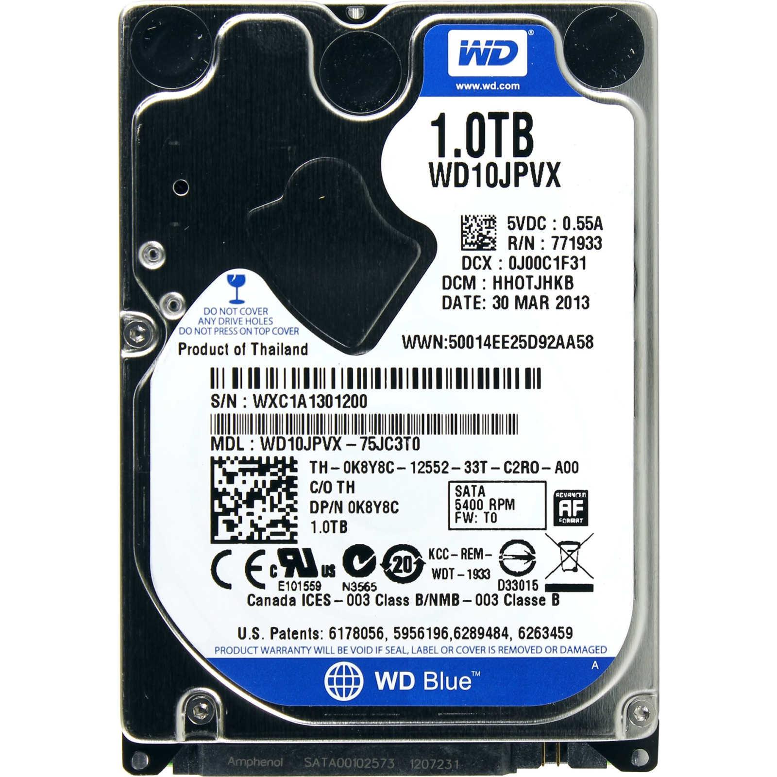Жесткий диск для ноутбука 2.5" 1TB WD (WD10JPVX)