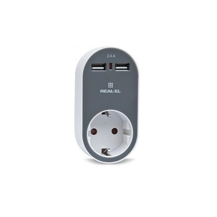 Зарядний пристрій REAL-EL USB-устройств + розетка (CS-20)