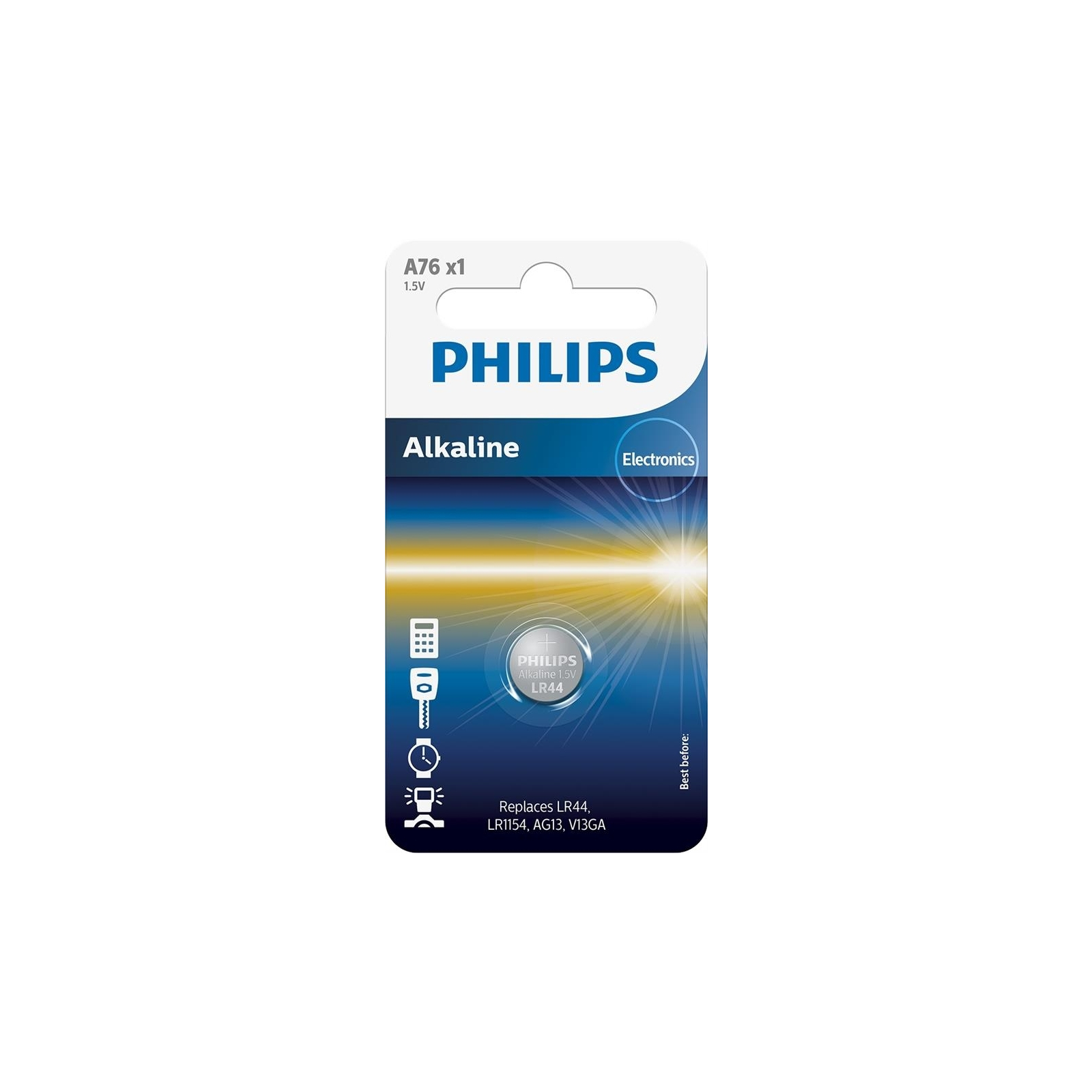 Батарейка Philips A76 (LR44, LR1154, AG13, V13GA) Alkaline * 1 (A76/01B)