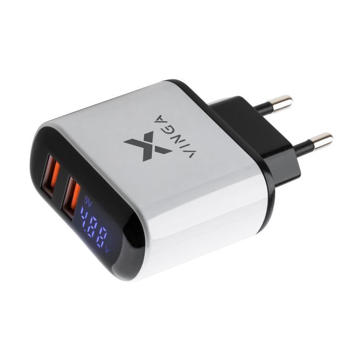 Зарядное устройство Vinga 2 Port QC3.0 Display Wall Charger (VWCQAADW) изображение 3