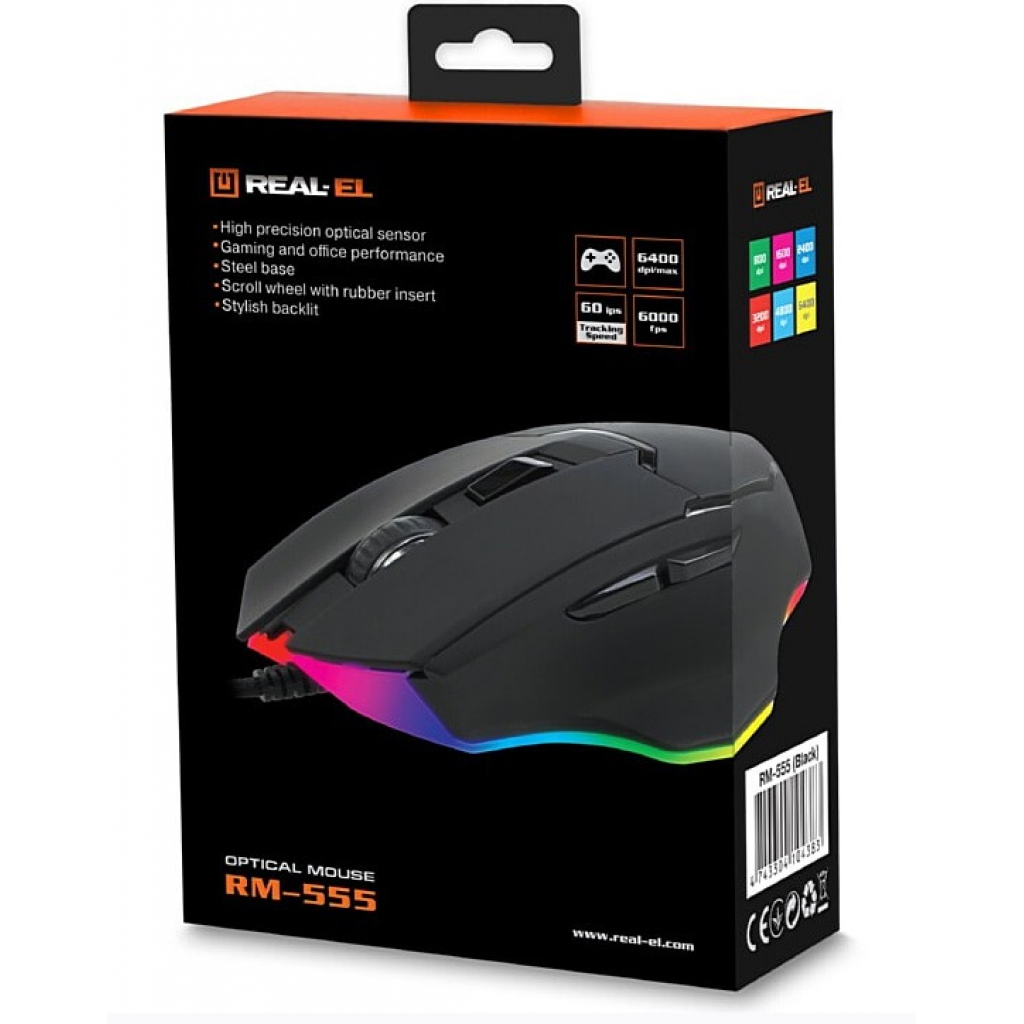 Мишка REAL-EL RM-555 USB Black зображення 12