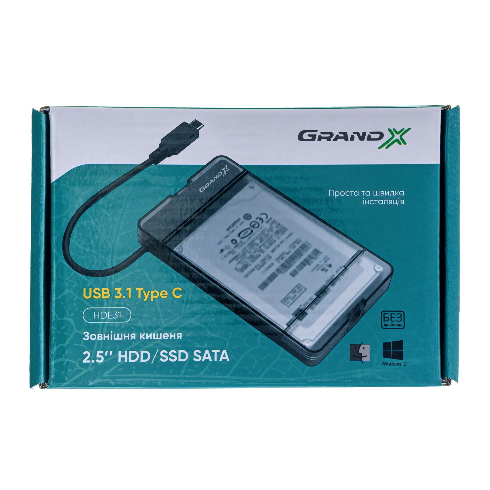 Кишеня зовнішня Grand-X HDD 2,5" USB 3.1 Type-C (HDE31) зображення 5