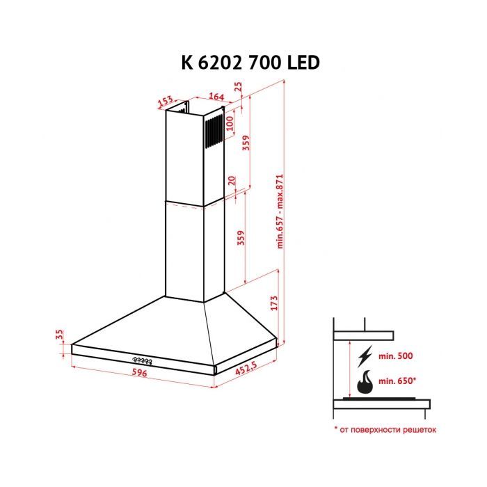 Витяжка кухонна Perfelli K 6202 BL 700 LED зображення 9