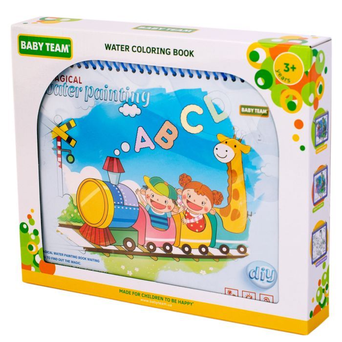 Развивающая игрушка Baby Team Книжечка-раскраска водная Паровозик (9030_паровозик_с_буквами)