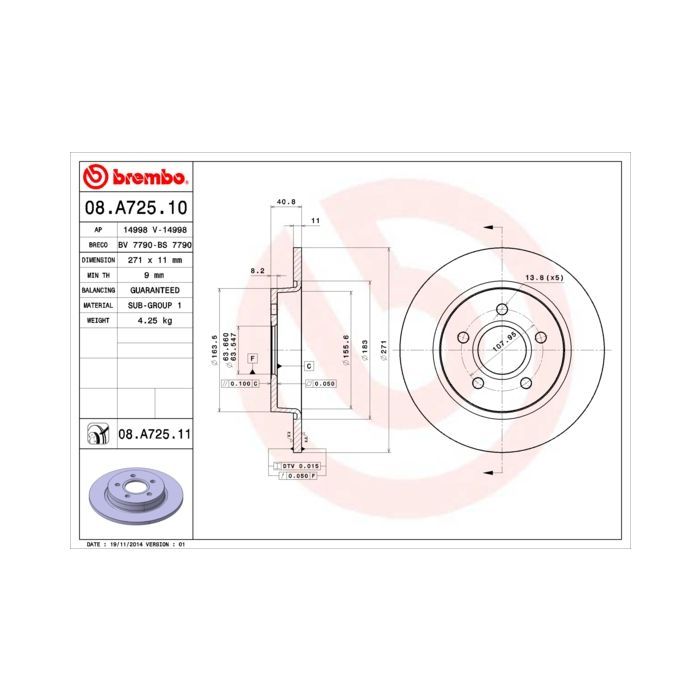 Тормозной диск Brembo 08.A725.10