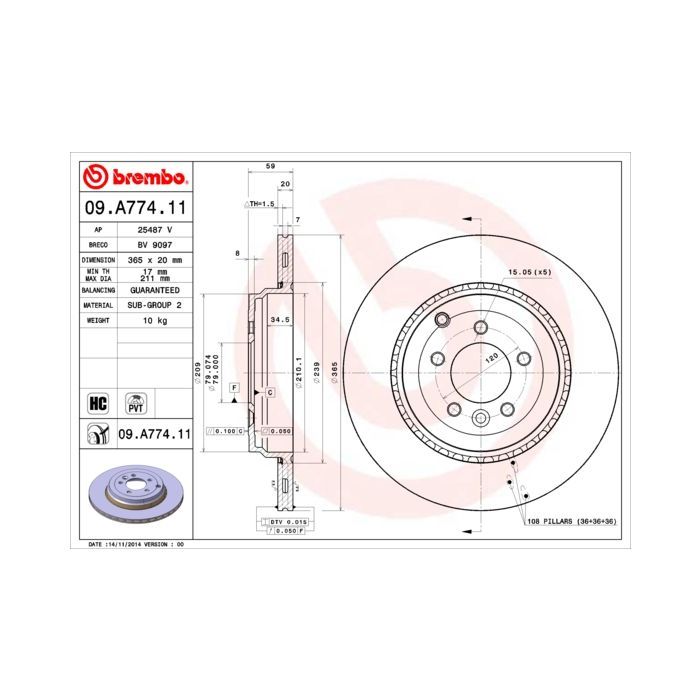 Гальмівний диск Brembo 09.A774.11