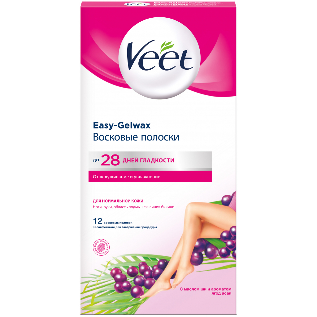 Восковые полоски Veet Easy-Gelwax для нормальной кожи 12 шт. (8413600511012/4680012390939)