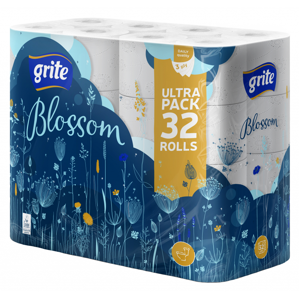 Туалетная бумага Grite Blossom 3 слоя 32 рулона (4770023346787/4770023348798)