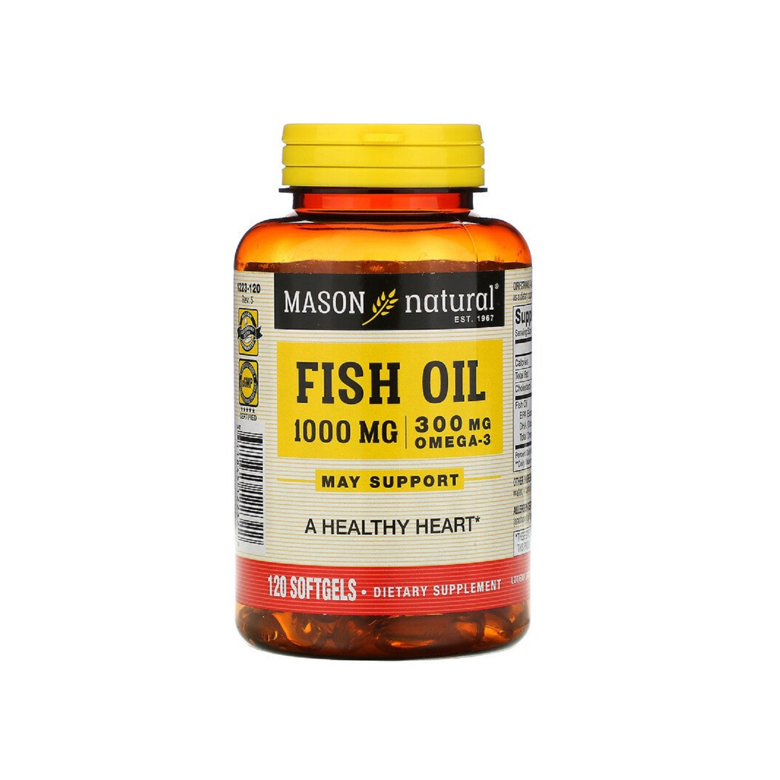 Жирные кислоты Mason Natural Рыбий жир с Омега-3, Omega-3 Fish Oil, 120 гелевых капсул (MAV-12232)