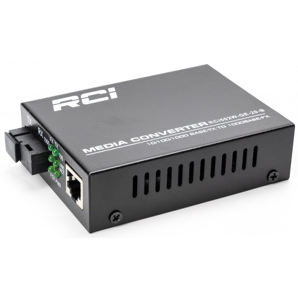 Медиаконвертер RCI 1G, 20km, SC, RJ45, Tx 1550nm standart size metal case (RCI502W-GE-20-B) изображение 2