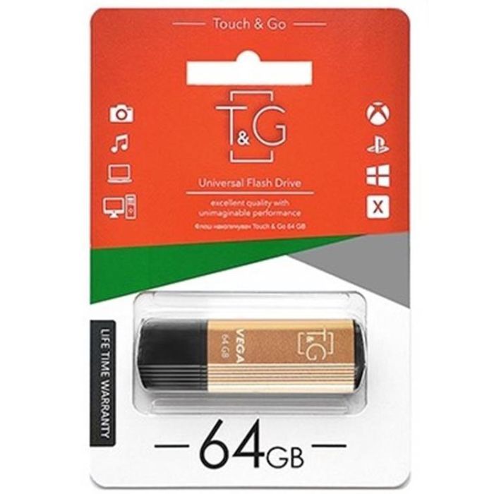 USB флеш накопитель T&G 64GB 121 Vega Series Gold USB 2.0 (TG121-64GBGD) изображение 2