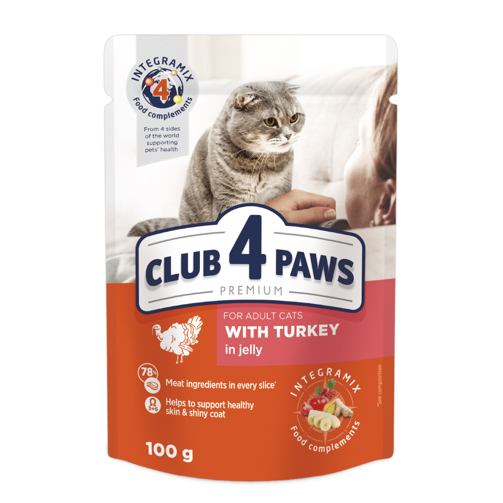 Влажный корм для кошек Club 4 Paws в желе с индейкой 100 г (4820215364256)