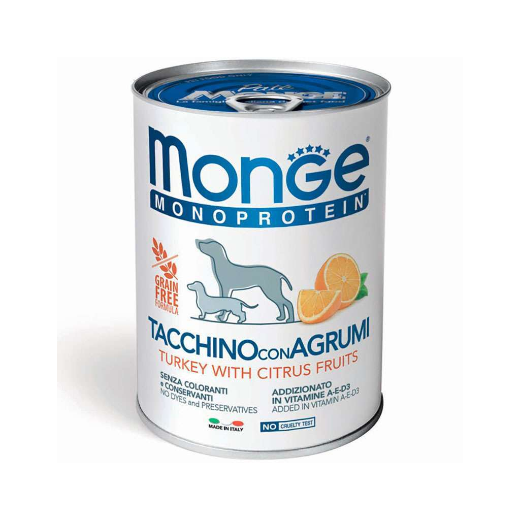 Консервы для собак Monge Dog Fruit Monoprotein индейка с цитрусами 400 г (8009470014335)