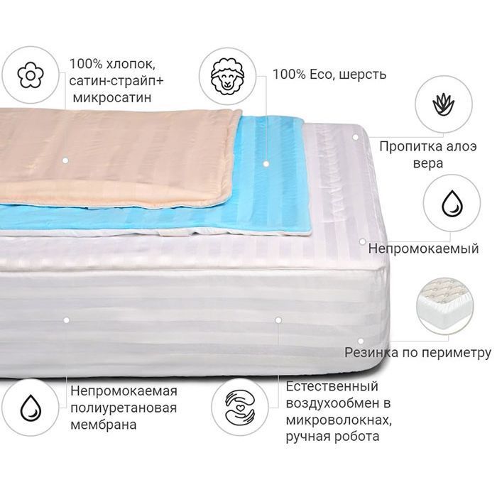 Наматрацник MirSon вовняний Carmela Woollen Aloe Vera 249/2 60x120 см (2200000337658) зображення 2