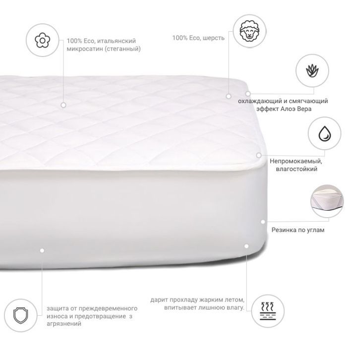 Наматрацник MirSon вовняний Стандарт Woollen Aloe Vera 240 200x220 см (2200000336330) зображення 3