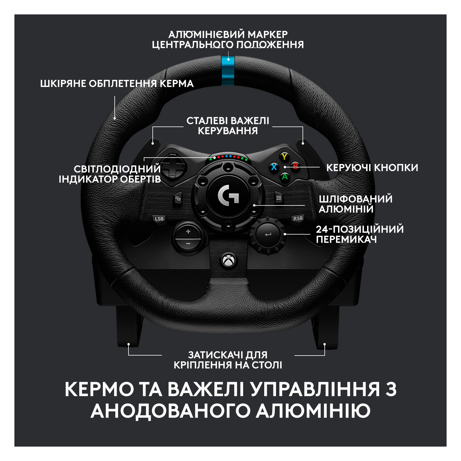 Кермо Logitech G923 Racing Wheel and Pedals for Xbox One and PC Black (941-000158) зображення 6