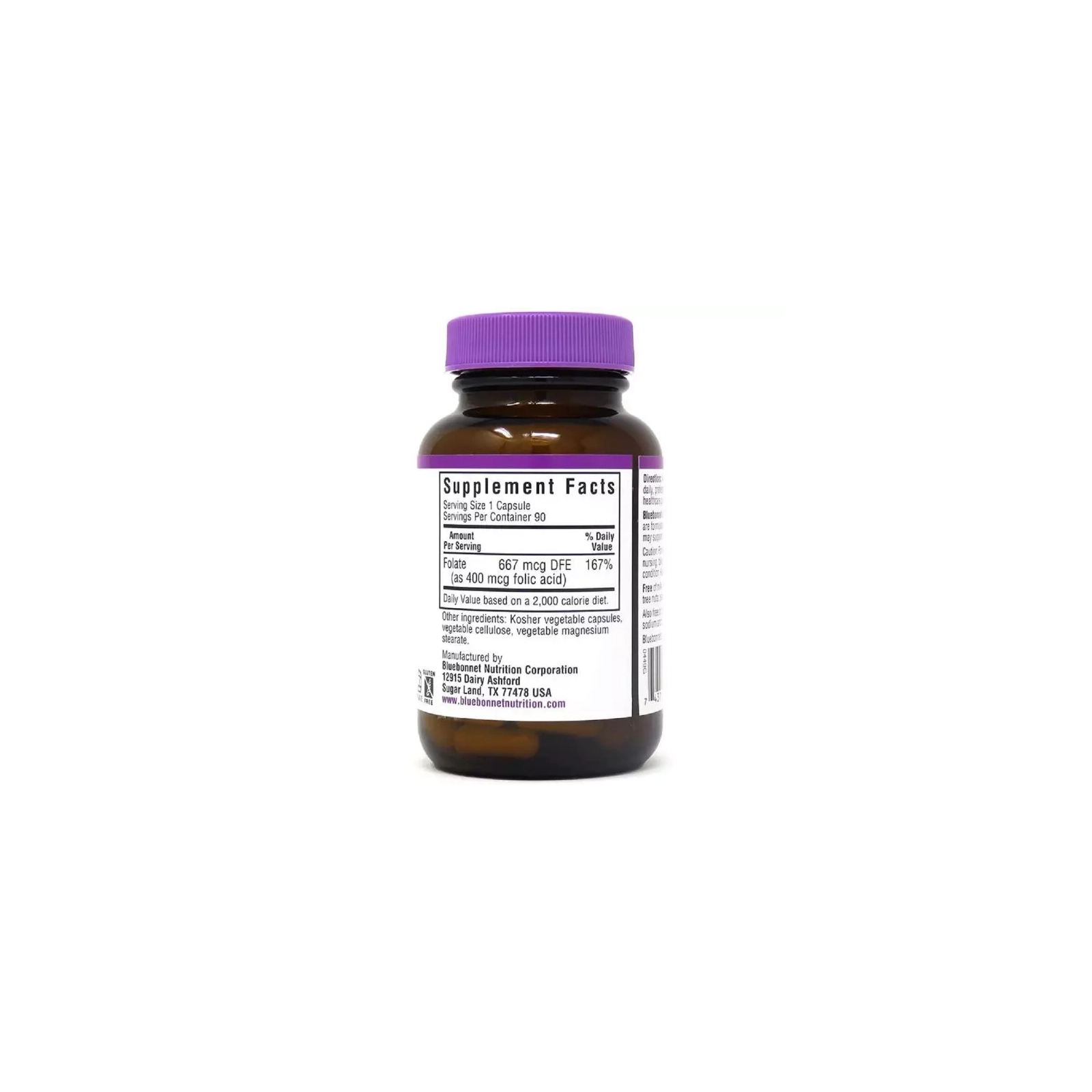Вітамін Bluebonnet Nutrition Фолієва кислота 400 мг, Folic Acid, 90 вегетаріанських капсул (BLB0449) зображення 2