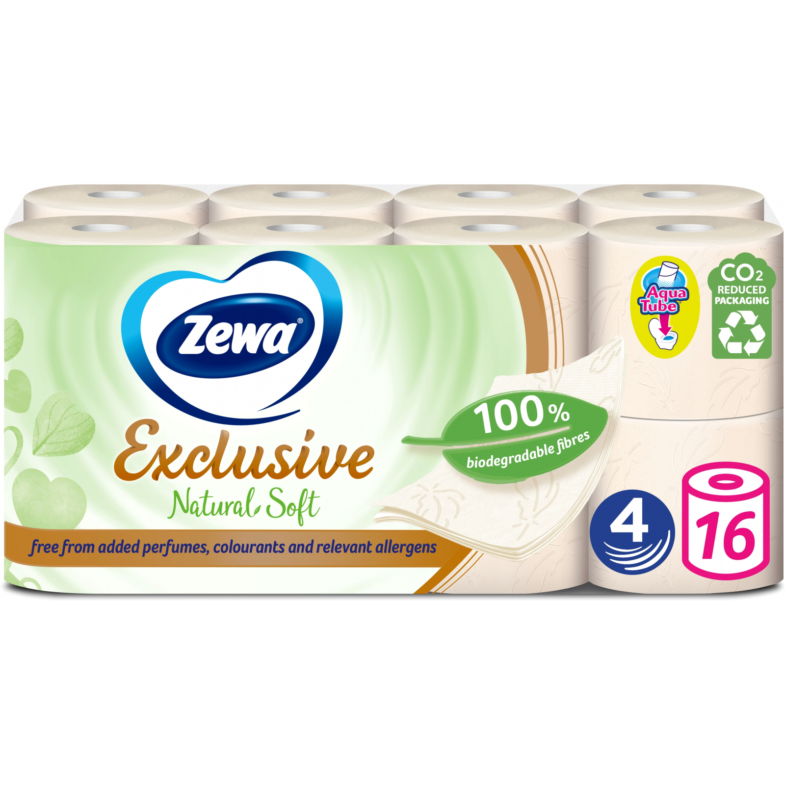 Туалетная бумага Zewa Exclusive Natural Soft 4 слоя 16 рулонов (7322541361918)