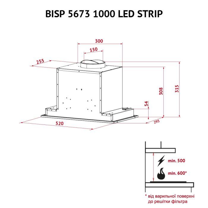 Витяжка кухонна Perfelli BISP 5673 BL 1000 LED Strip зображення 11