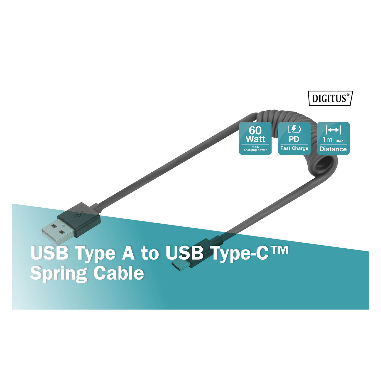 Дата кабель USB 2.0 AM to Type-C 1.0m (0.32m) spiral black Digitus (AK-300430-006-S) изображение 4