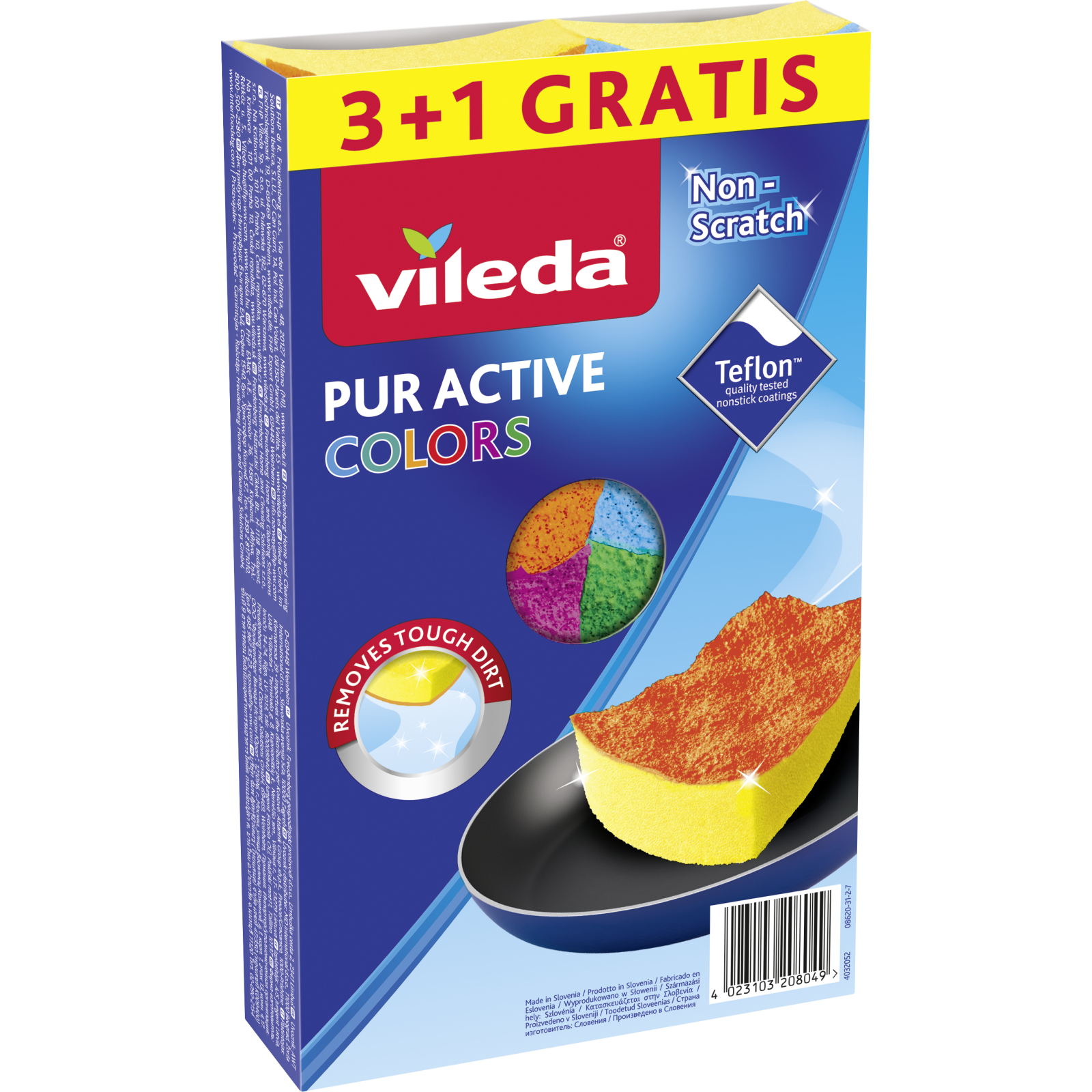 Губки кухонные Vileda Pur Active Colors для тефлону 4 шт. (4023103208049)