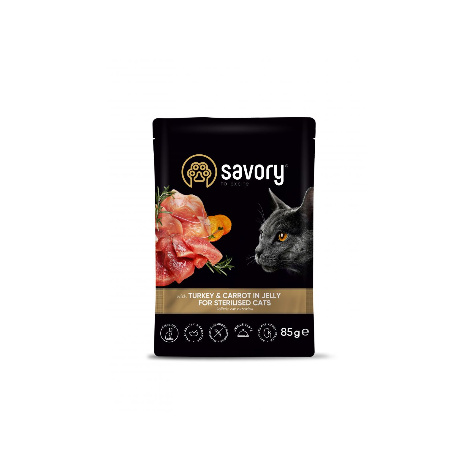 Влажный корм для кошек Savory индейка с морковью в желе для стерилизованных 85 г (4820261920109)