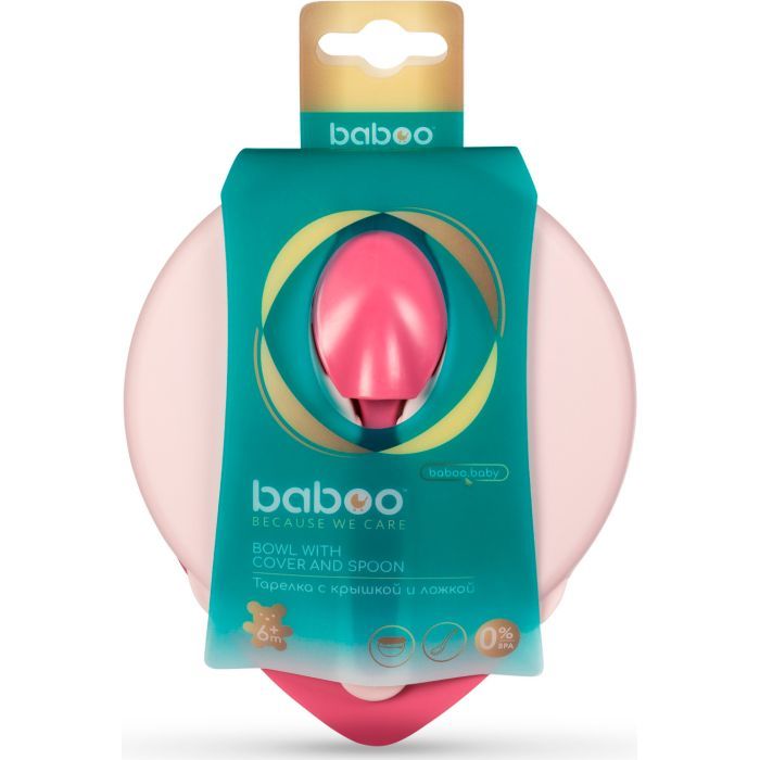 Тарілка дитяча Baboo з кришкою та ложечкою, від 6 місяців (рожева) (9-027) зображення 4