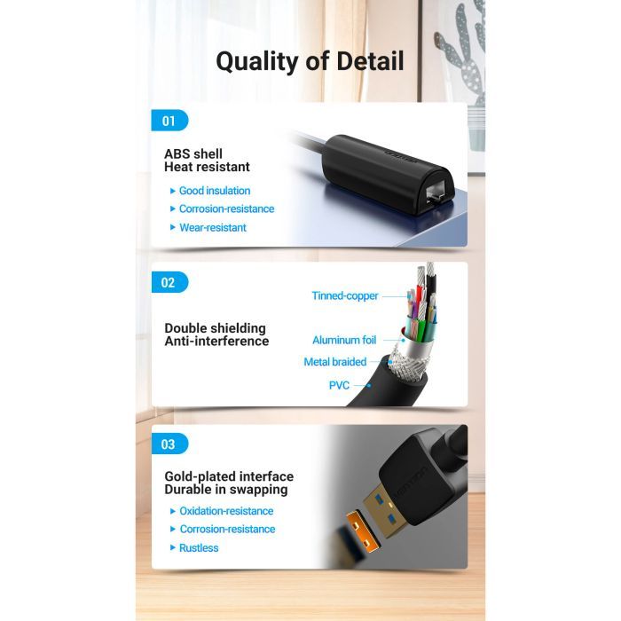 Перехідник USB 3.0 to Ethernet RJ45 1000Mb black Vention (CEHBB) зображення 9