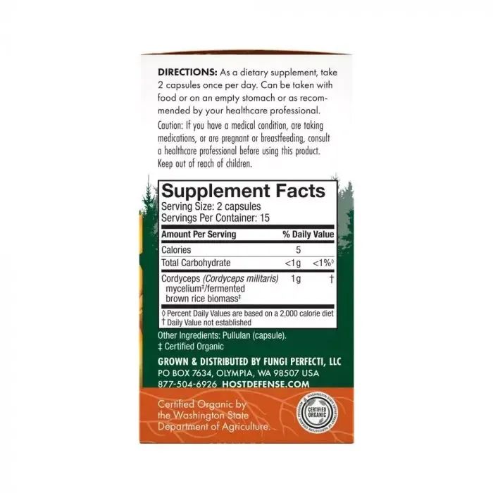 Травы Fungi Perfecti Грибы кордицепс, поддержка выработки энергии, Cordyceps, 30 (FPI03101) изображение 2