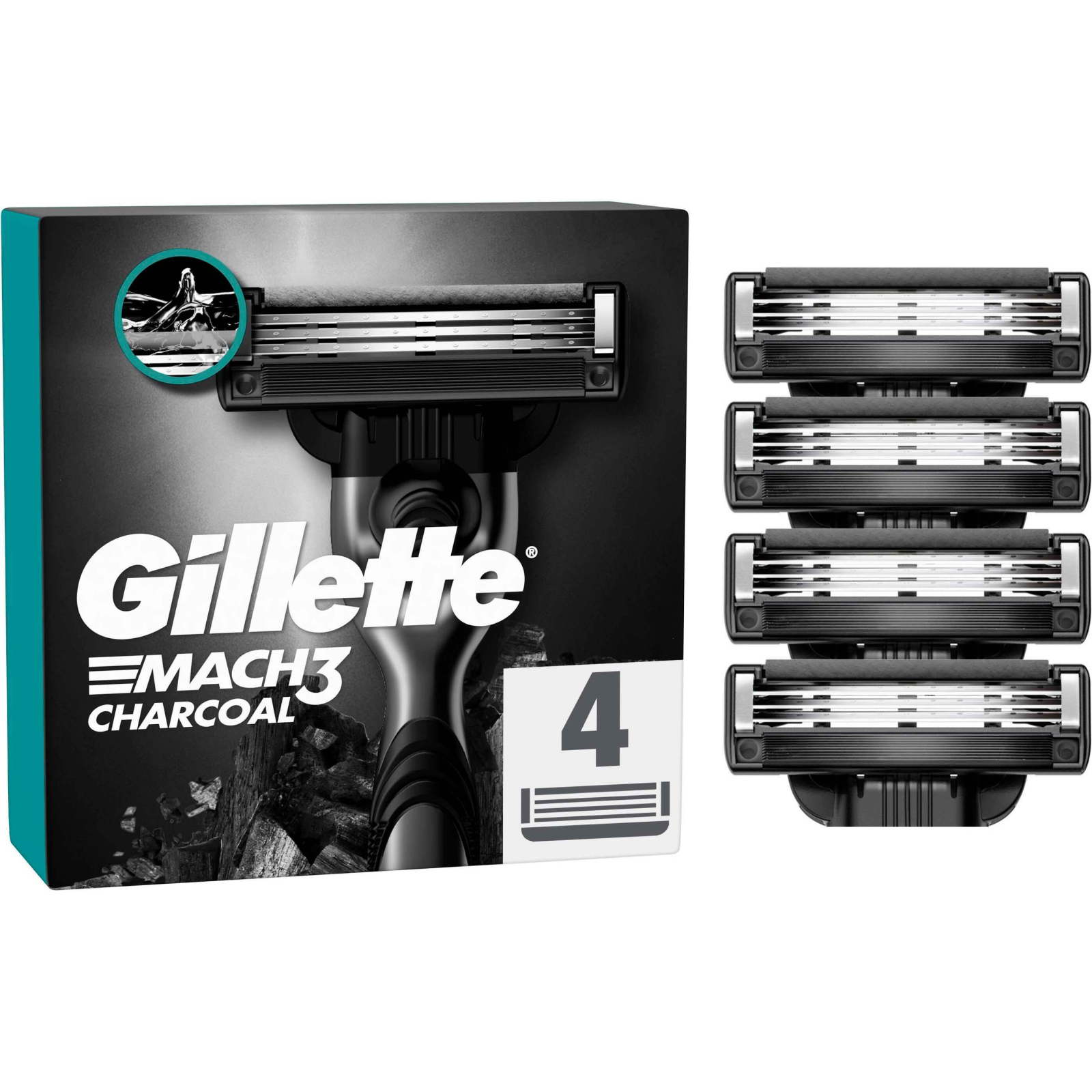 Сменные кассеты Gillette Mach3 Charcoal Древесный уголь 4 шт. (8700216062701)
