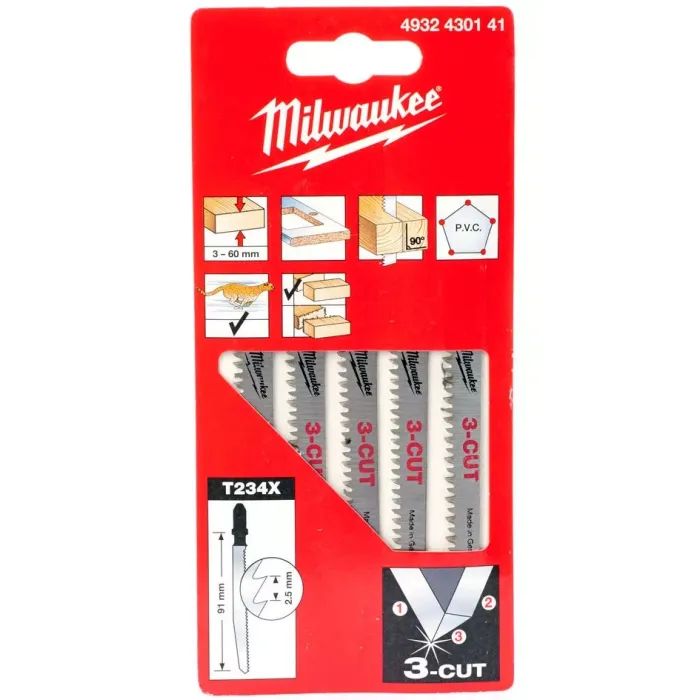 Полотно Milwaukee для лобзика T234X 3CUT, 91 мм/ крок зуба 2,5 мм , 5шт, деревина, чистий різ (4932430141) зображення 2