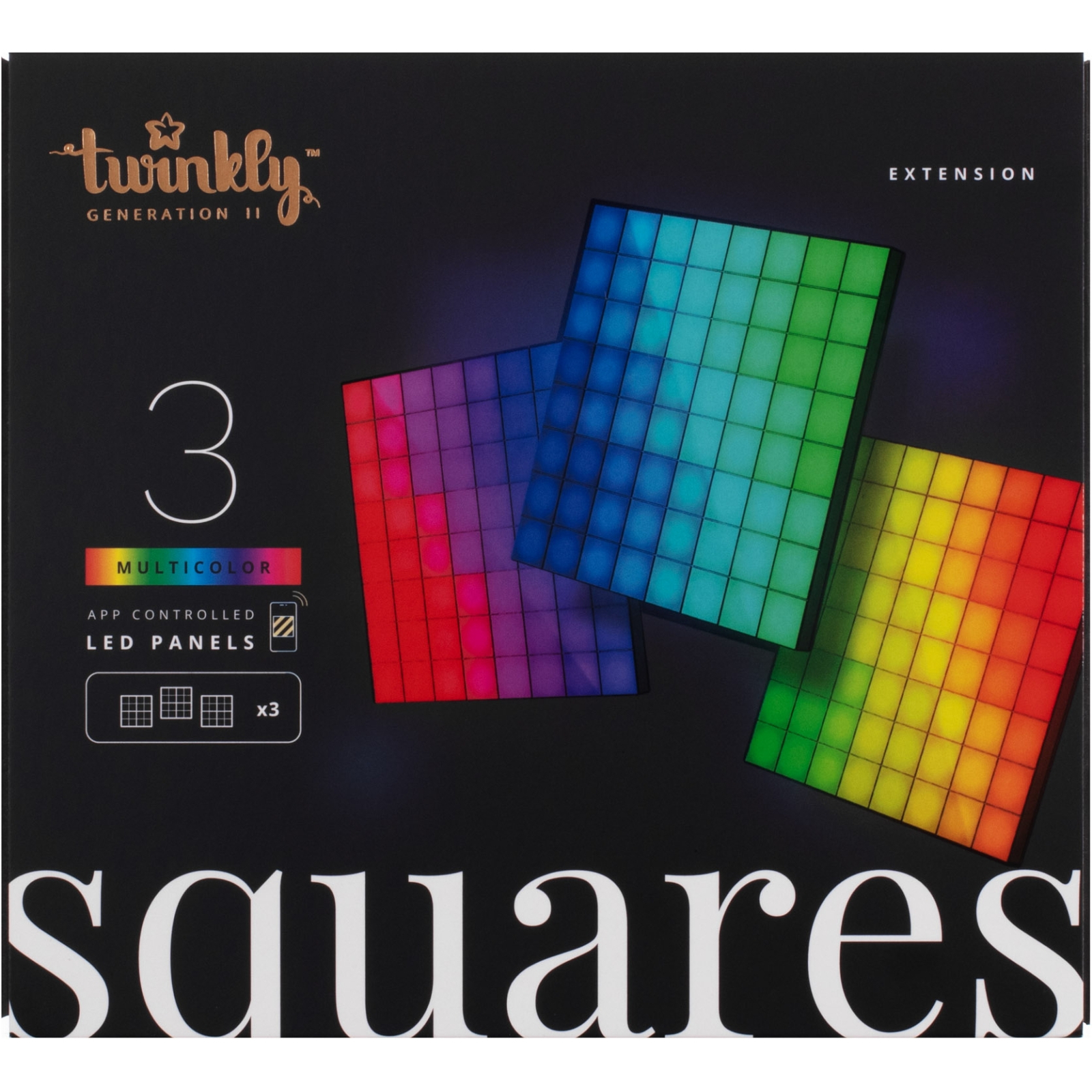 Гирлянда Twinkly Панель Smart LED Squares 3 RGB, Gen II, IP20, 16x16см, for TWQ064STW-07-BEU (TWQ064STW-03-BAD)