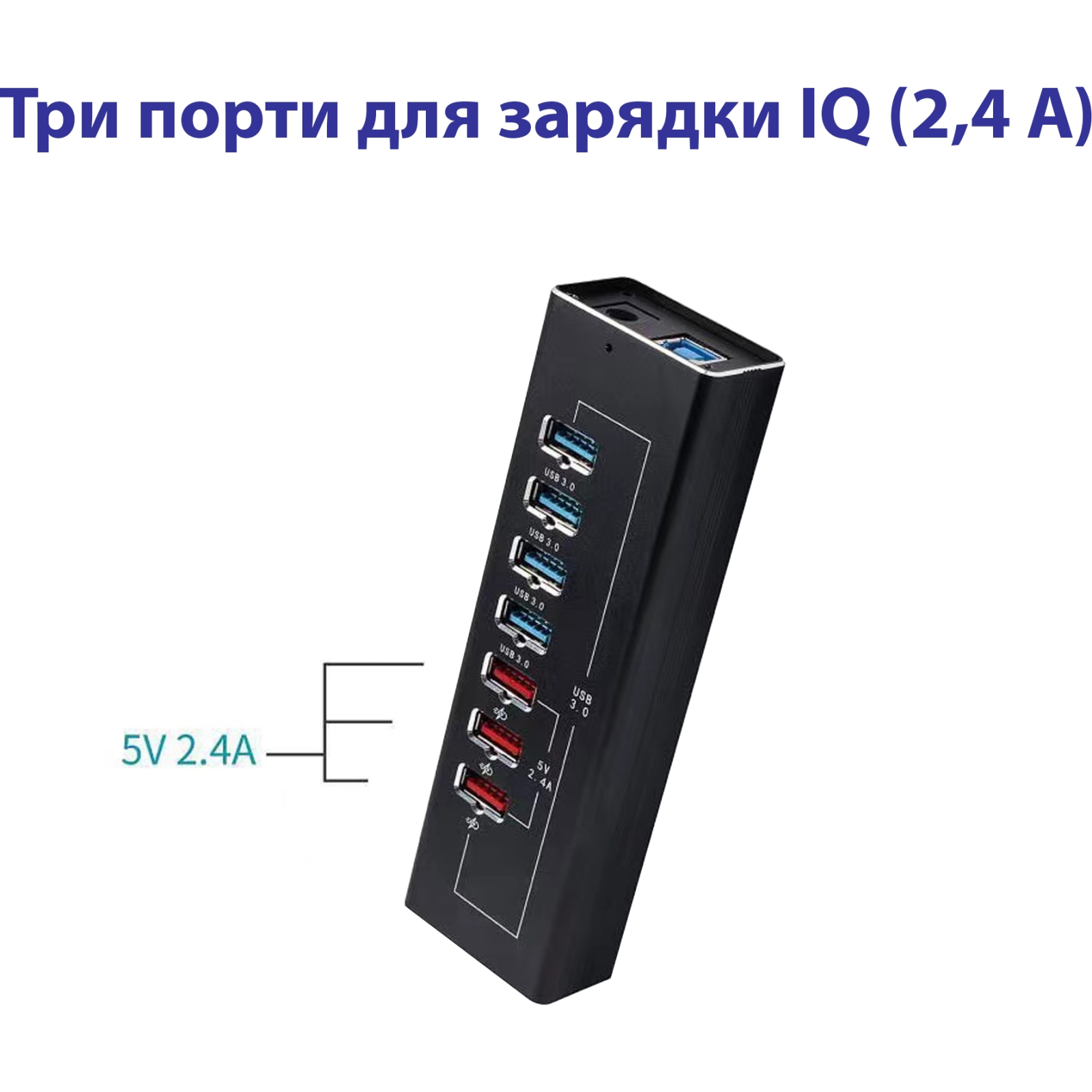 Концентратор Dynamode 4*USB3.0 data ports + 3*2.4А charge with Power Adaptor metal (DM-UH-P407) зображення 3