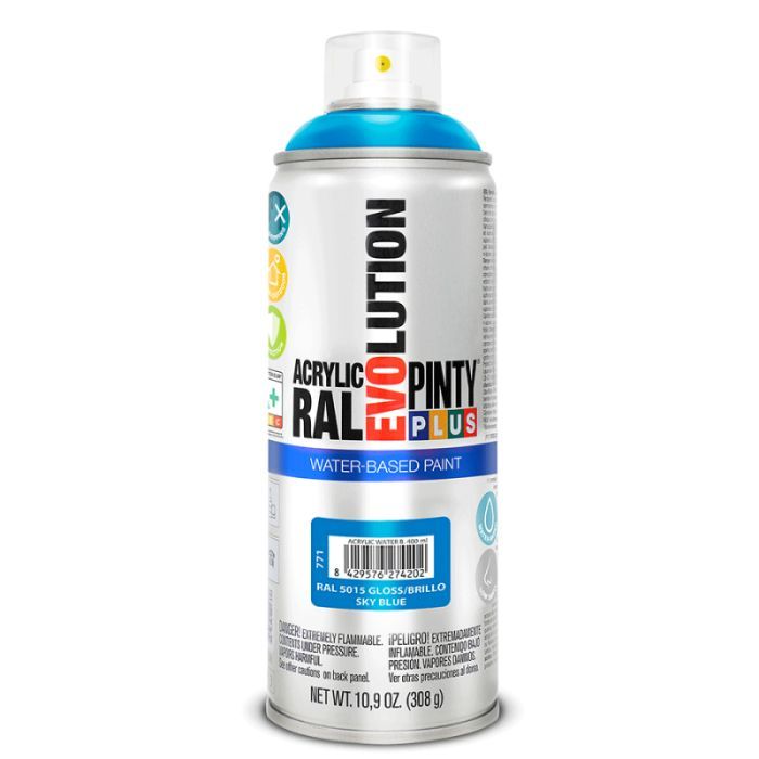 Краска-аэрозоль Pintyplus на водной основе Evolution Ral 5015, Небесно-голубой, глянцевый, 400 мл (8429576274202)