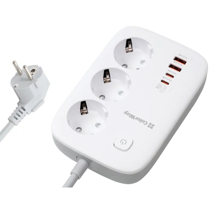 Мережевий фільтр живлення ColorWay CW-CHE34PDW 3 розетки/4USB (CW-CHE34PDW)