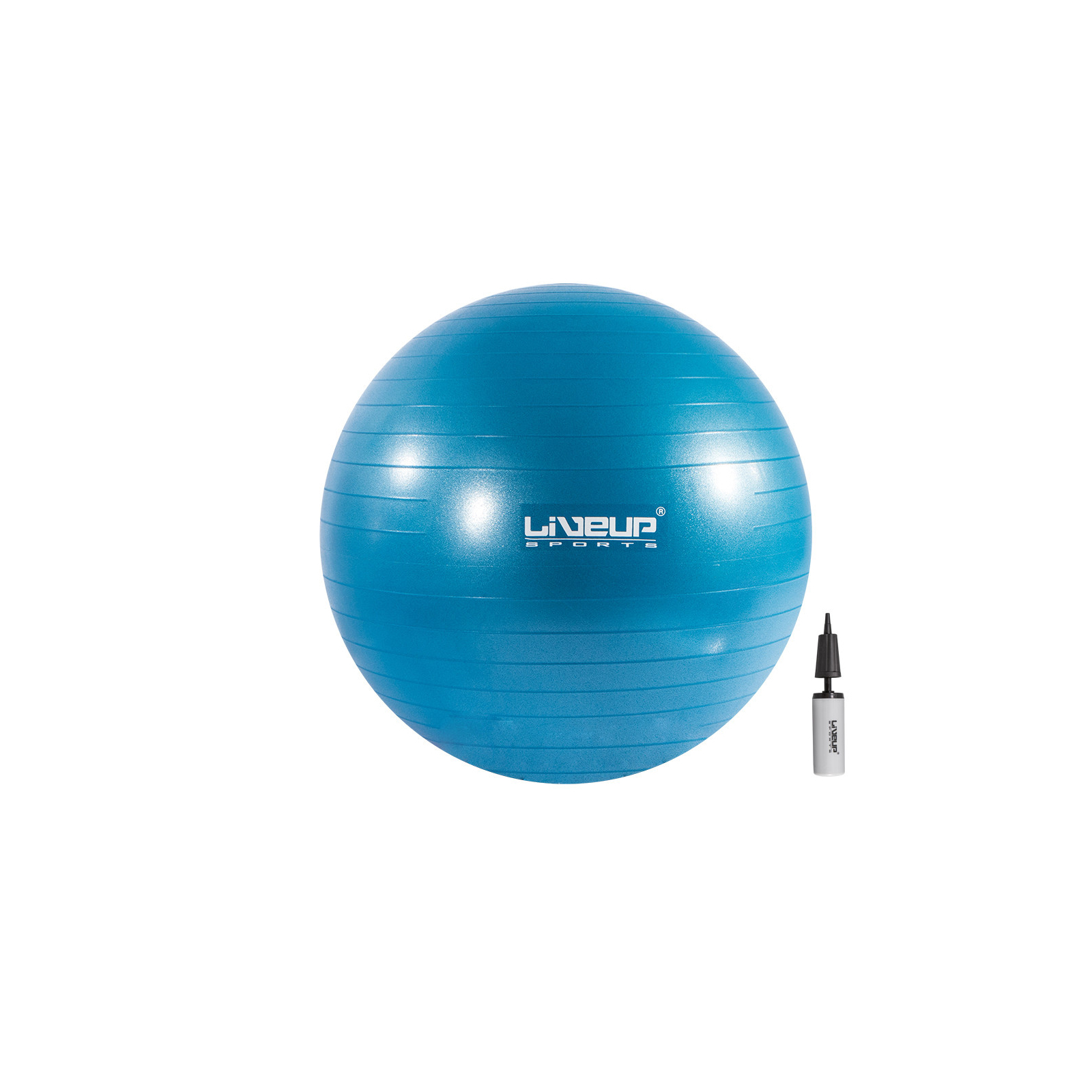 Мяч для фитнеса LiveUp Anti-Burst Ball LS3222-55b + насос у комплекті блакитний 55см (6951376103656)