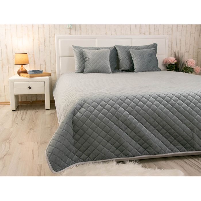 Покривало Руно двостороннє декоративне Velour Dark Grey ромб 150х220 см (360.55_Dark Grey ромб) зображення 3